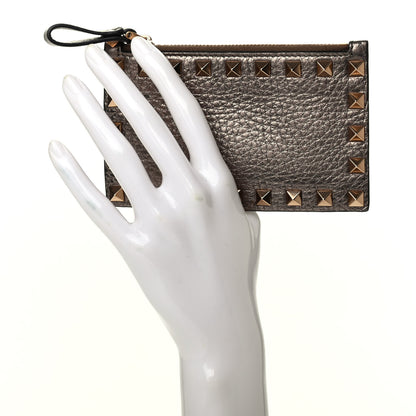 Valentino Garavani Pebbled Calfskin Rockstud Coin Case Card Holder Sasso 2 of 8