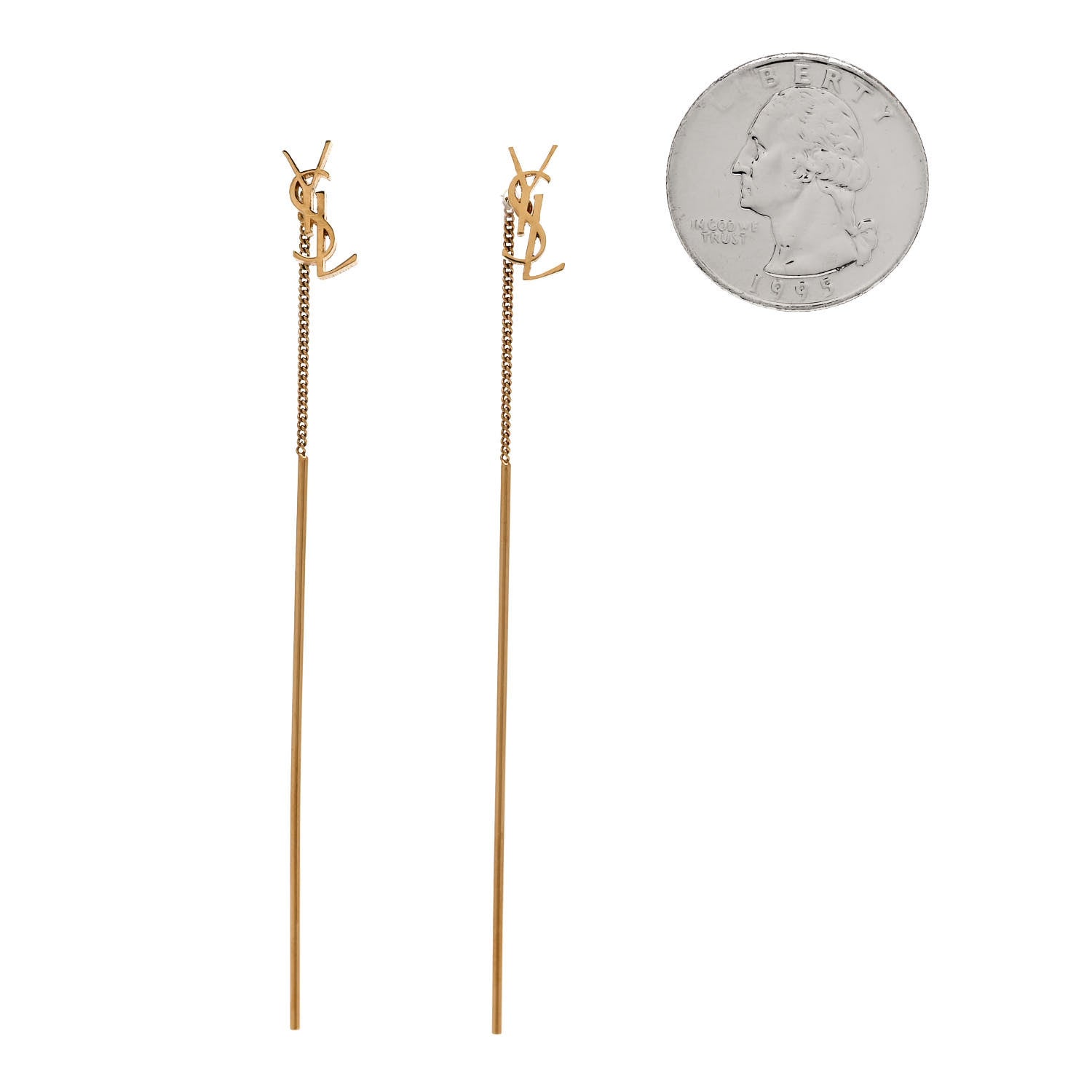 Saint Laurent Metal Monogram Pendant Threader Earrings Gold 2 of 5