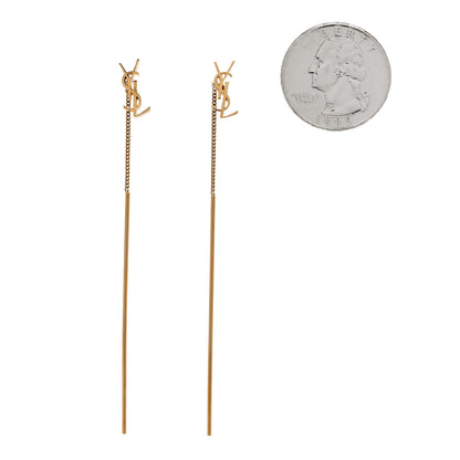 Saint Laurent Metal Monogram Pendant Threader Earrings Gold 2 of 5