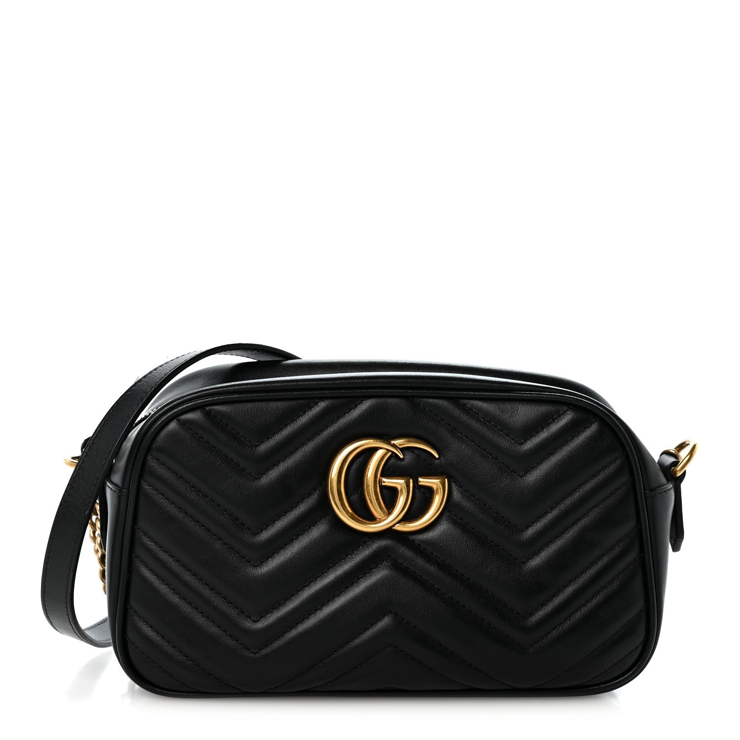 Gucci Calfskin Matelasse Small GG Marmont Chain Shoulder Bag Black 1 of 12