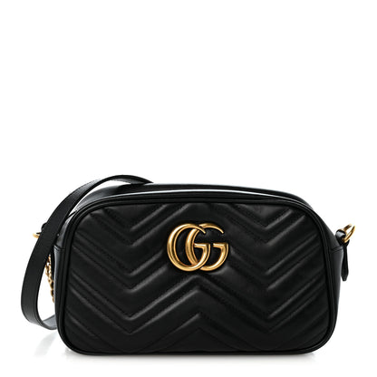 Gucci Calfskin Matelasse Small GG Marmont Chain Shoulder Bag Black 1 of 12