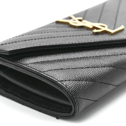 Saint Laurent Grain De Poudre Matelasse Chevron Monogram Flap Wallet Black 10 of 11