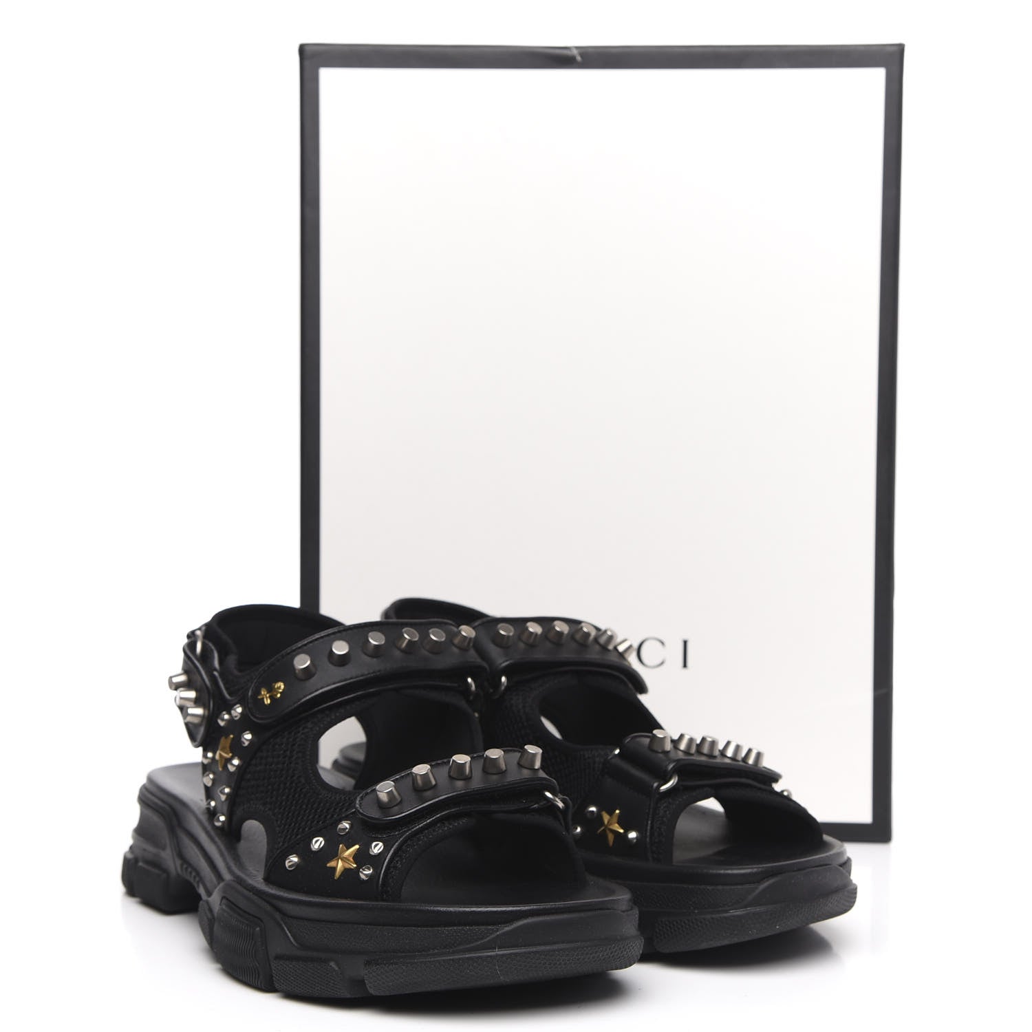 Gucci Nappa Mesh Studded Mens Aguru Sandals 12 Black 8 of 8