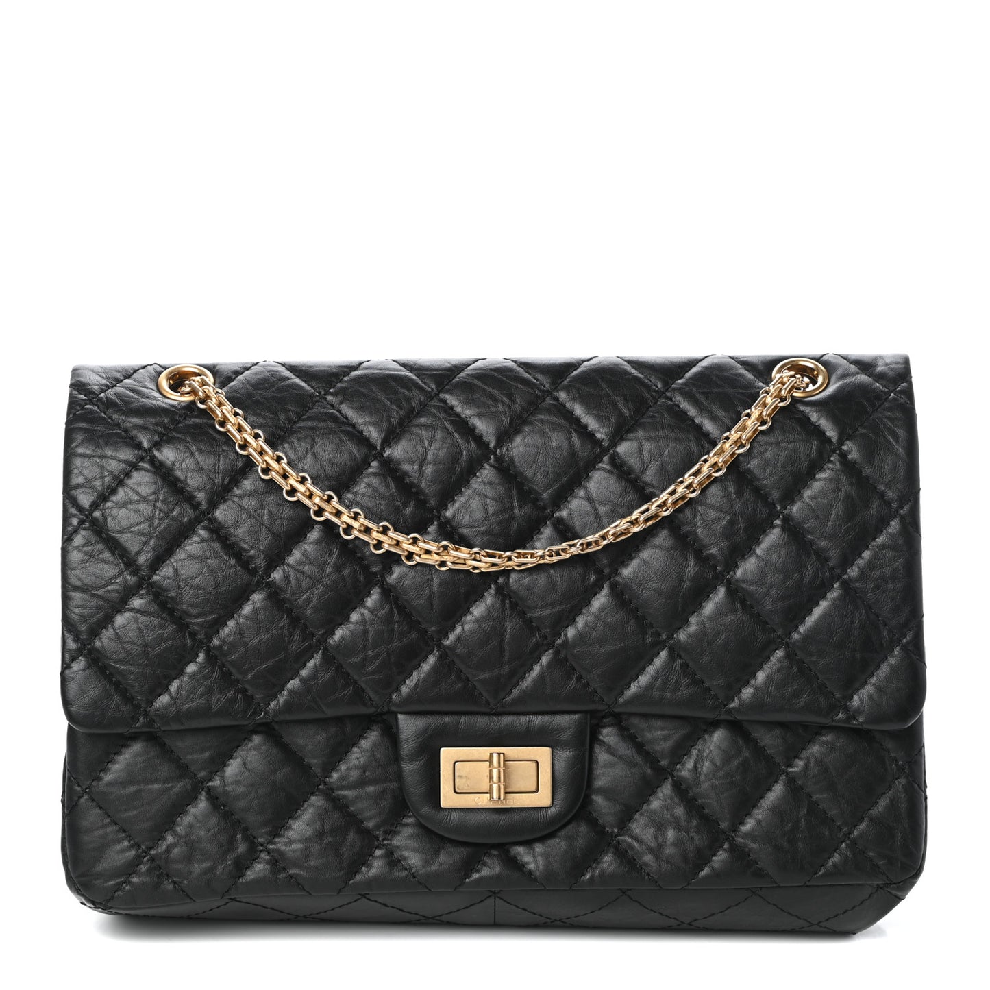 Aged Calfskin Quilted 2.55 Reissue 227 Flap Black