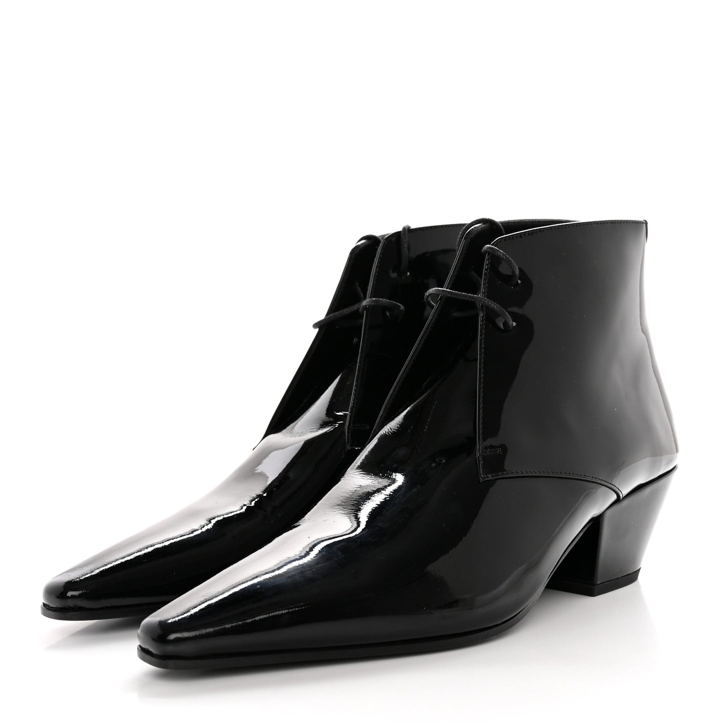 Patent Calfskin Theo Lace-Up Ankle Boots 40 Black