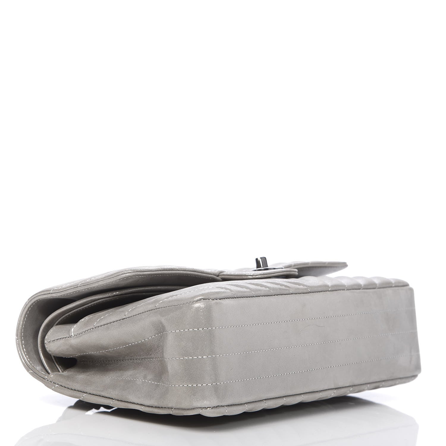 Chanel Iridescent Calfskin Chevron Quilted Medium Double Flap Silver 4 of 12