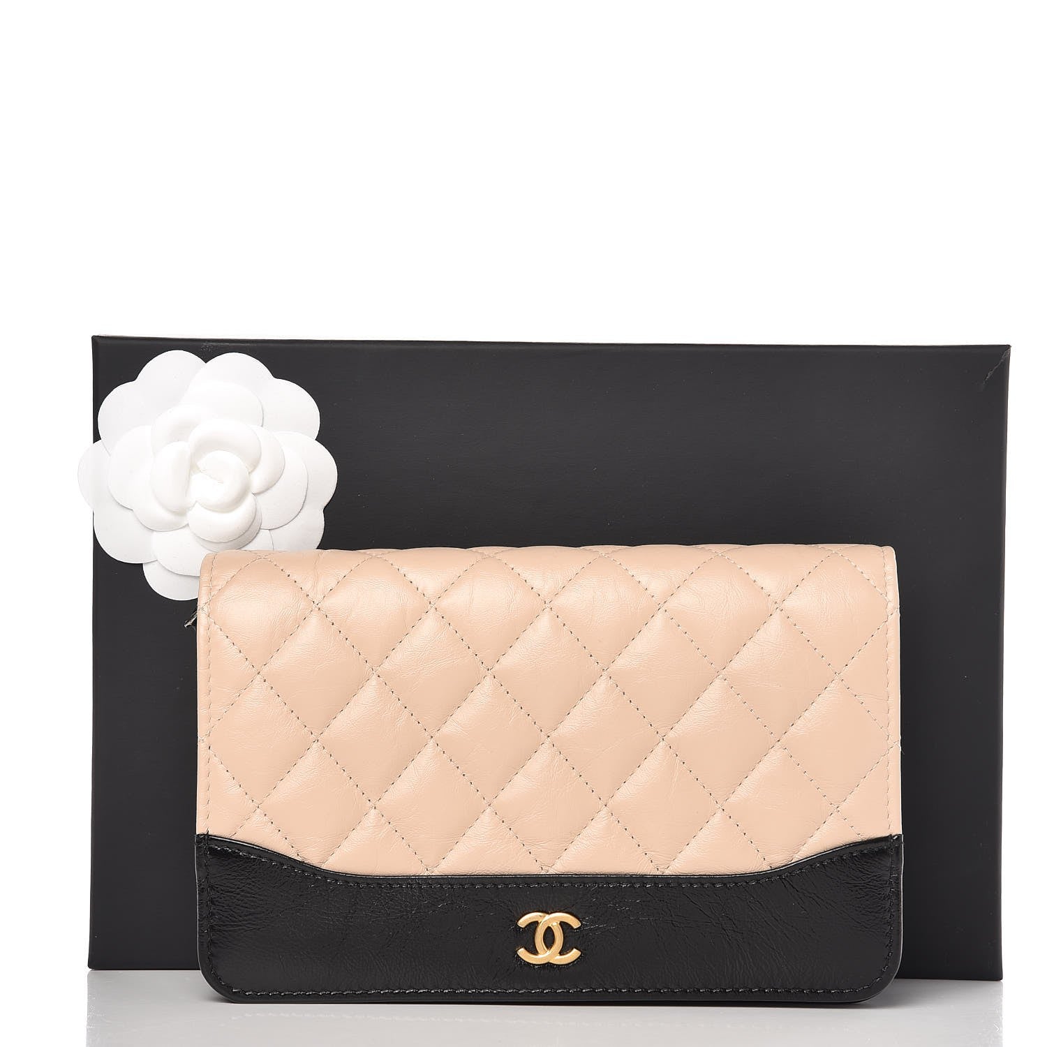 Chanel Aged Calfskin Quilted Gabrielle Wallet On Chain WOC Beige Black 9 of 9