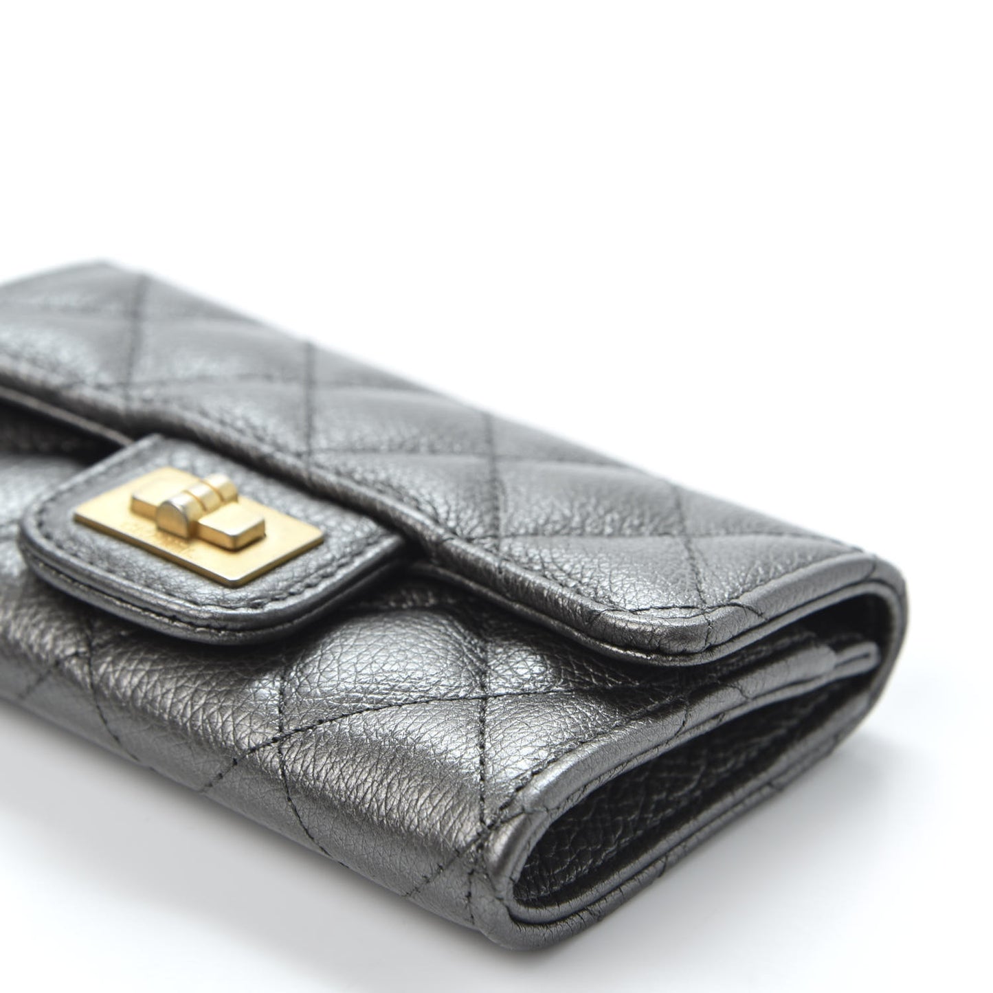 Metallic Calfskin Quilted Reissue Flap Card Holder Grey