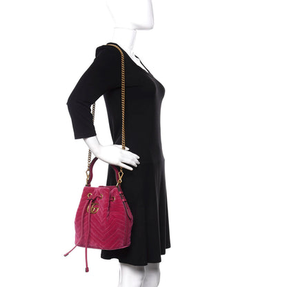 Gucci Velvet Matelasse GG Marmont Bucket Bag Light Raspberry Rose 2 of 10