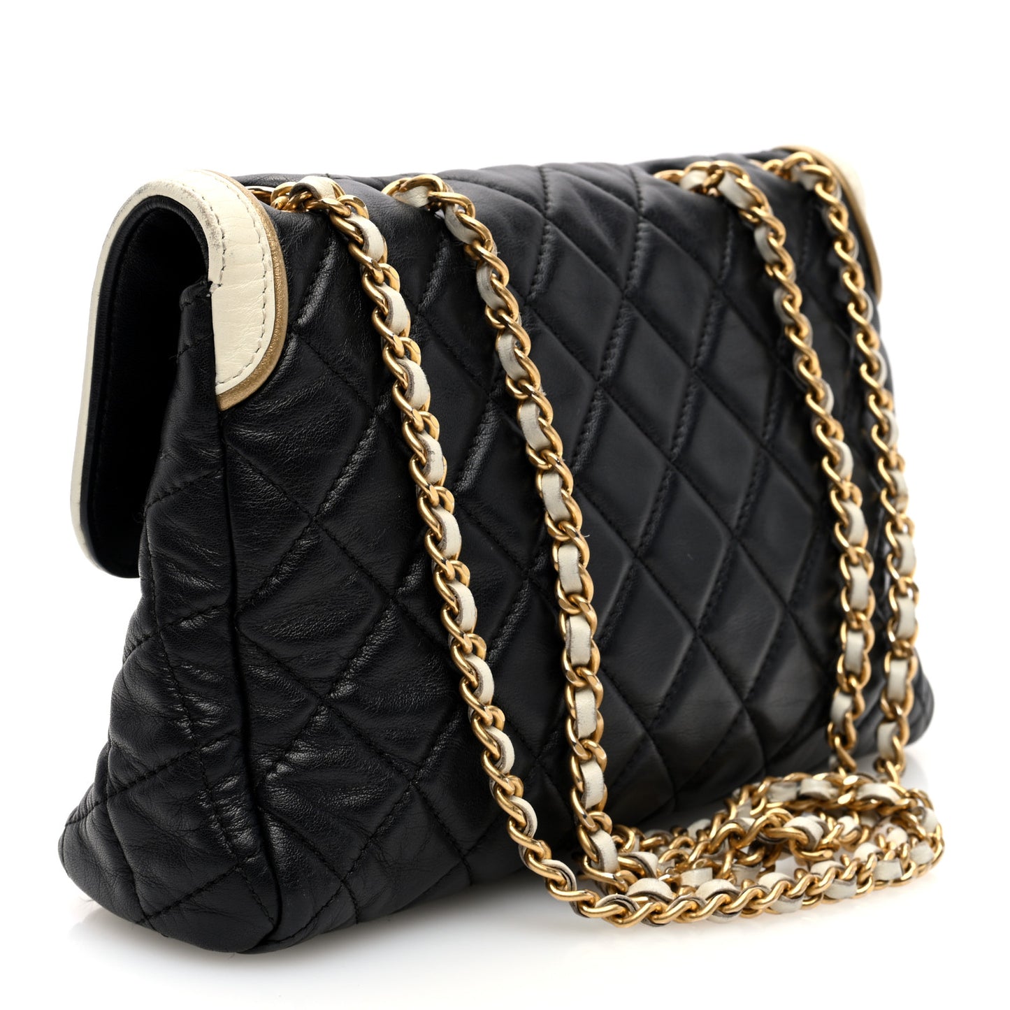 Lambskin Quilted Mademoiselle East West Flap Black White