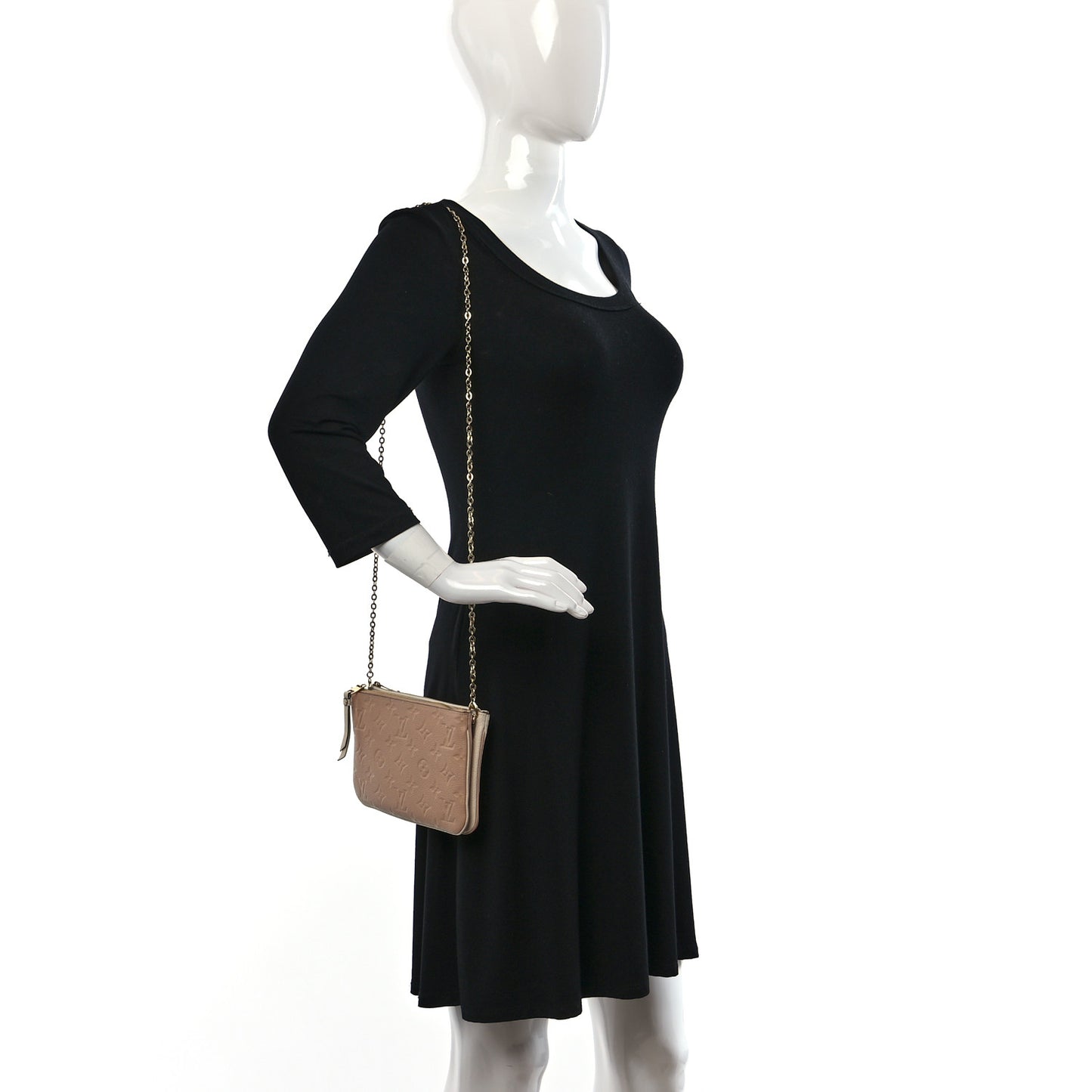 Empreinte Double Zip Pochette Beige Rose Creme