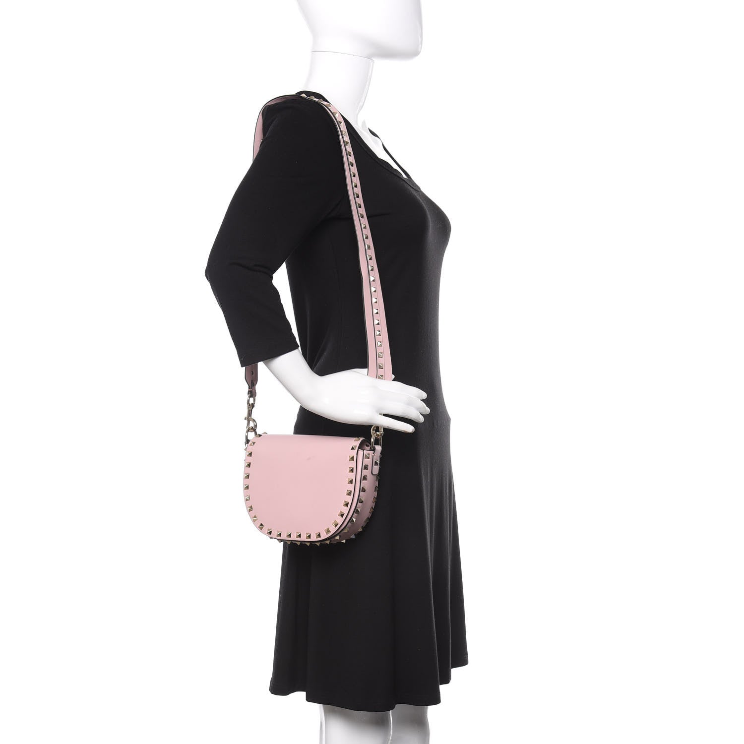 Valentino Garavani Calfskin Rockstud Halfmoon Saddle Bag Water Rose 2 of 13