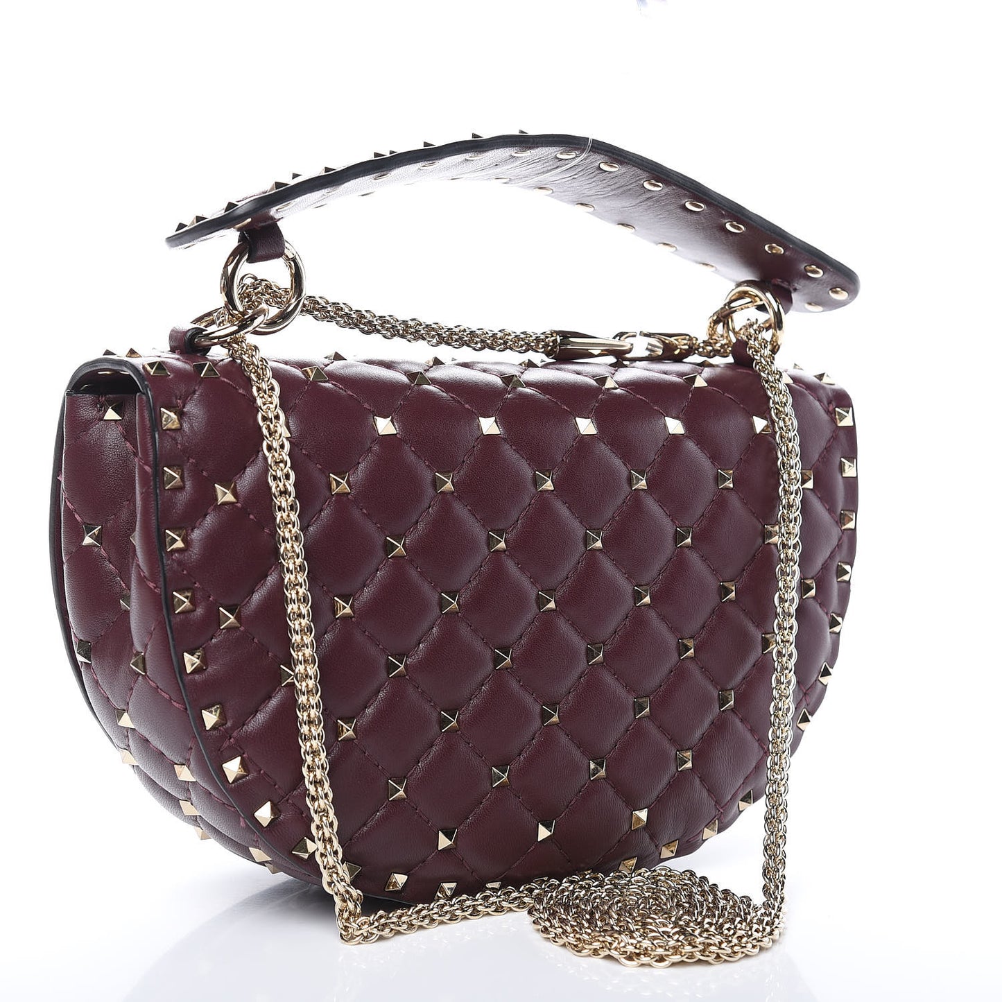 Nappa Medium Rockstud Spike Halfmoon Saddle Bag Rubin