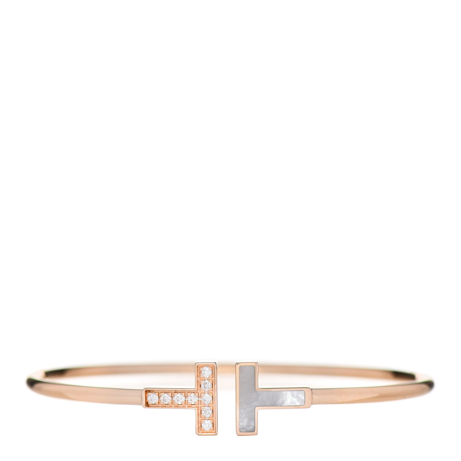 Tiffany 18K Rose Gold Diamond Mother of Pearl T Wire Bracelet 1 of 4