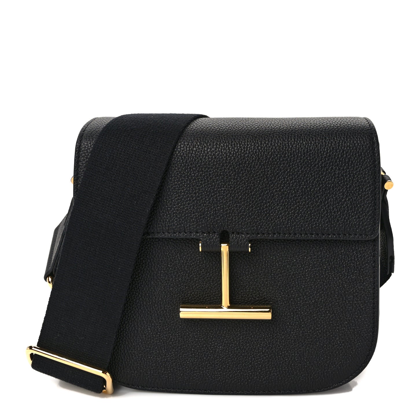 Grained Calfskin Mini T Clasp Tara Crossbody Bag Black
