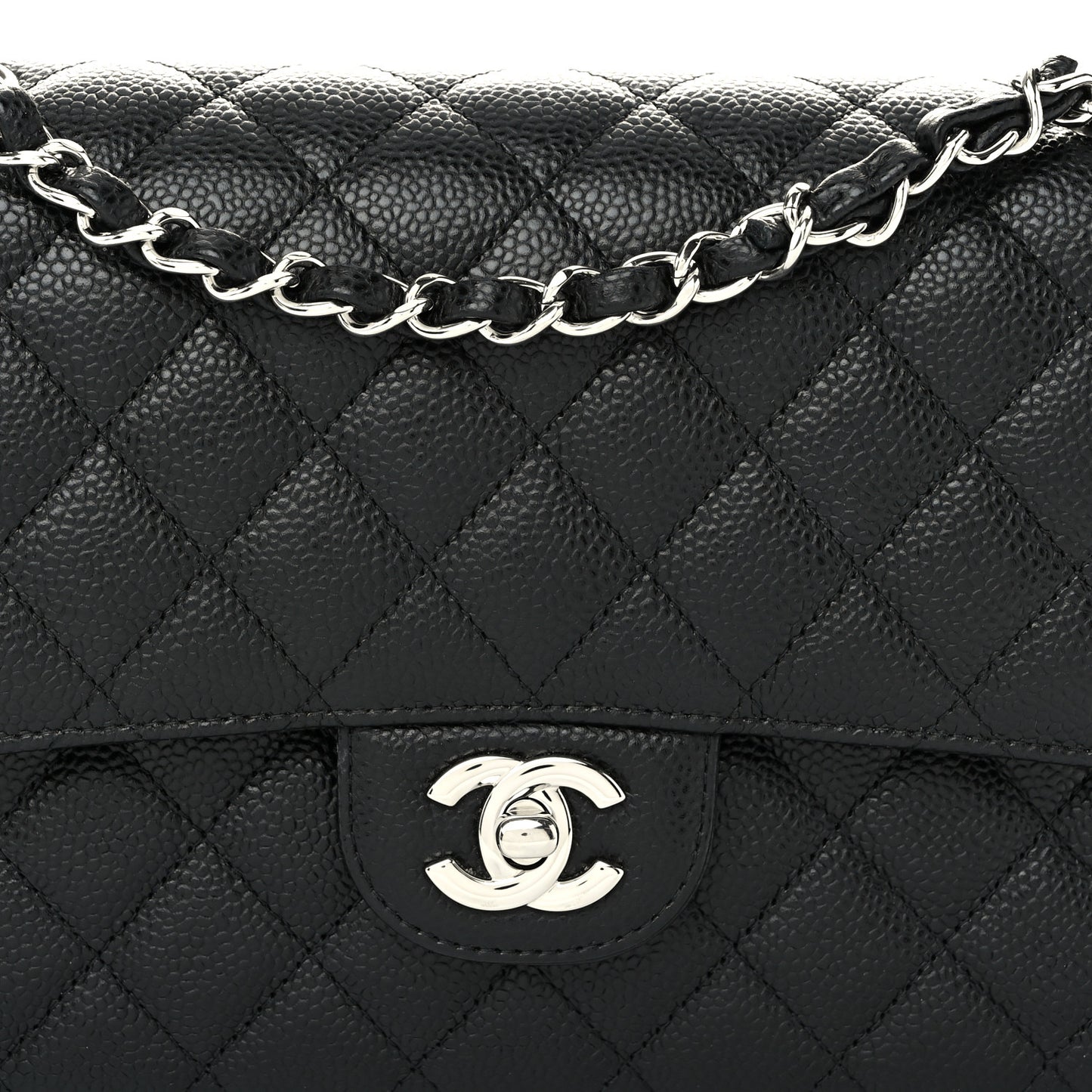 Caviar Quilted Medium Double Flap Black