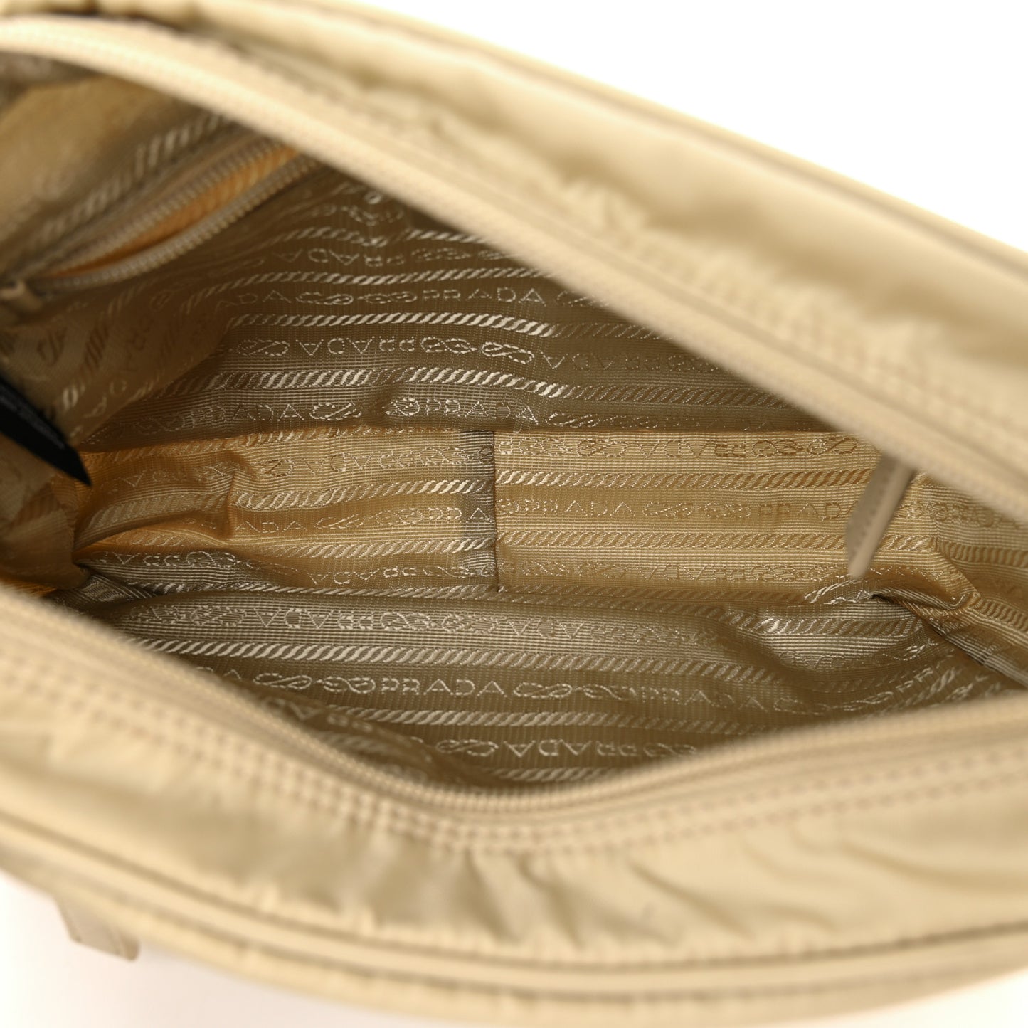 Re-Nylon Vela Saffiano Double Zip Shoulder Bag Deserto