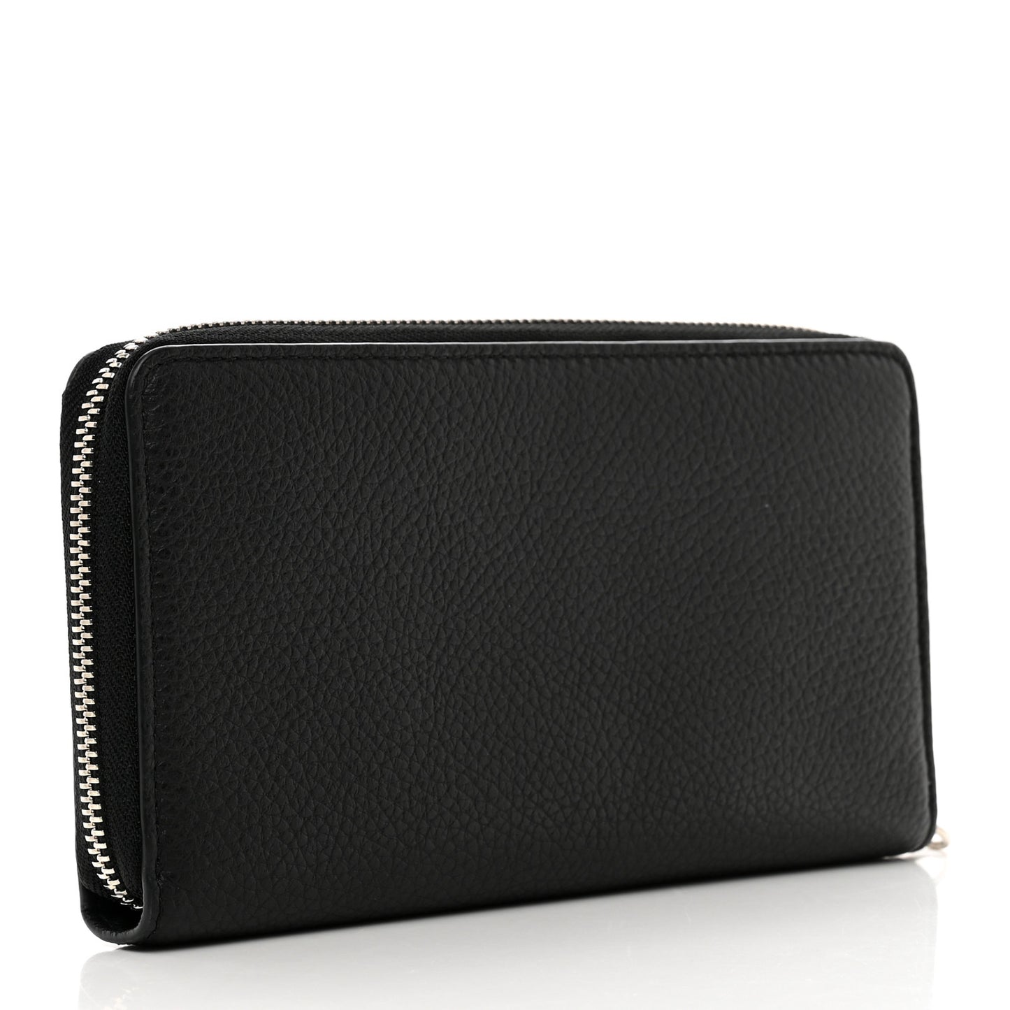 Pebbled Calfskin Skull Continental Zip Wallet Black