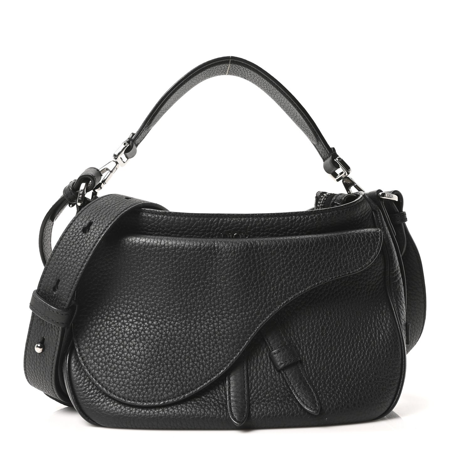 Grained Calfskin Mini Soft Saddle Bag Black