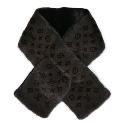 Louis Vuitton Monogram Reverse Mink Fur Scarf Stole Wrap Black 1 of 3