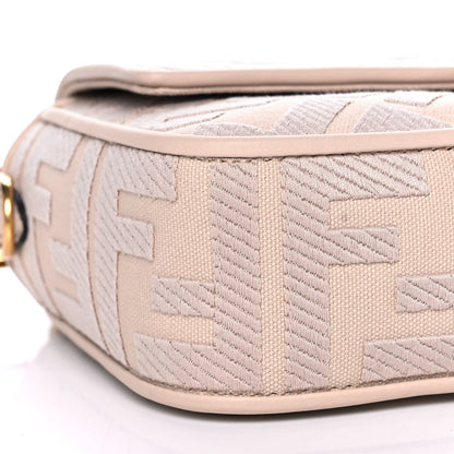 Fendi Canvas Vitello King Bi-Color Strap FF Embroidered Baguette Poudre 12 of 15