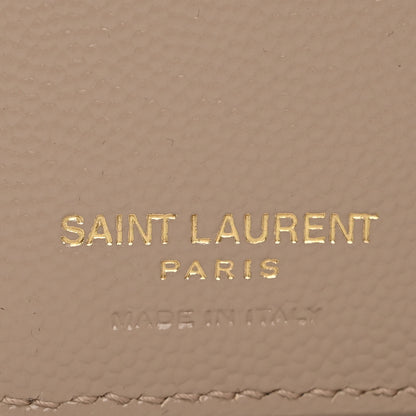Saint Laurent Grain De Poudre Matelasse Chevron Monogram Zipped Card Case Dark Beige 6 of 9