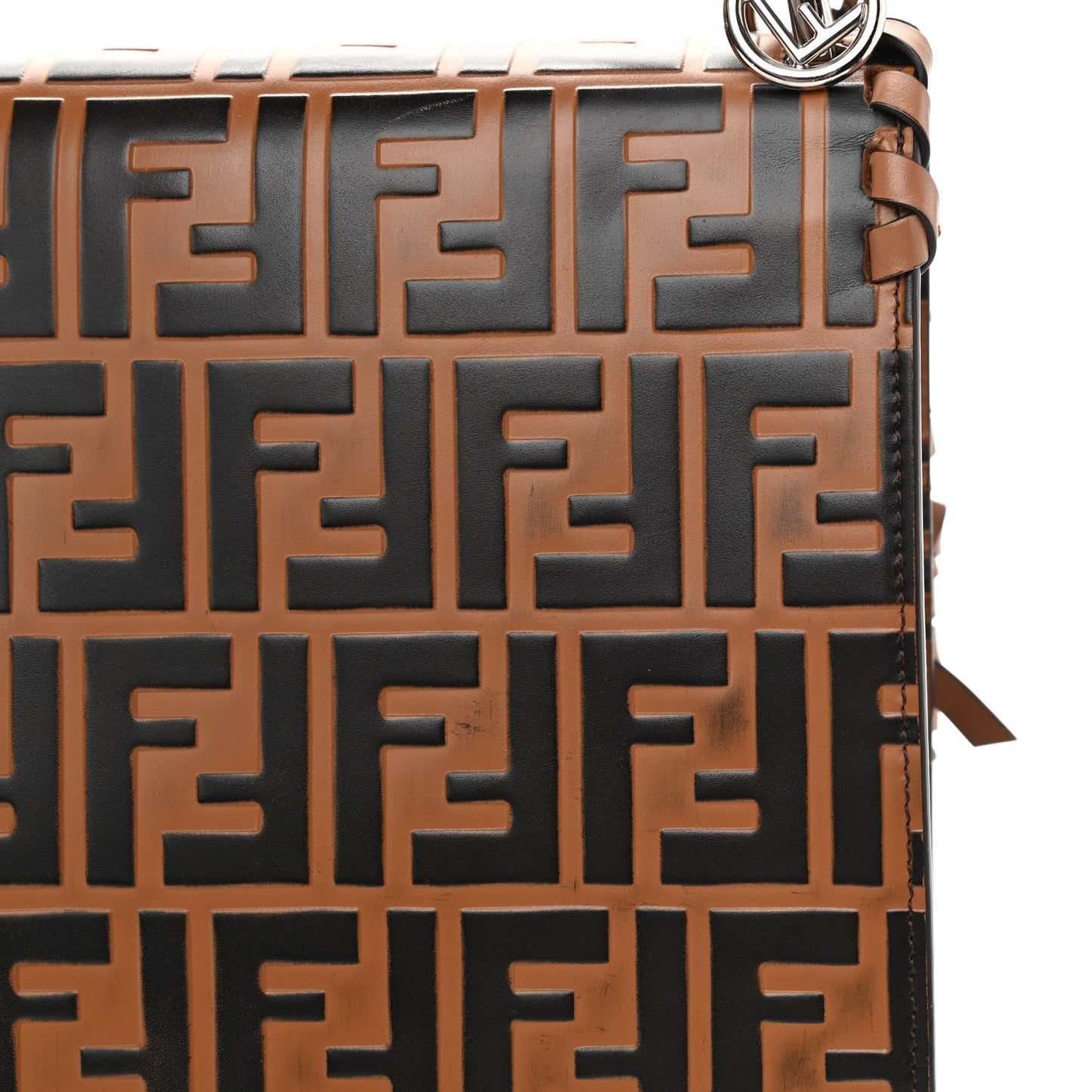 Vitello Century F is Fendi Whipstitch Threads FF Embossed Kan I Shoulder Bag Tobacco Orzo