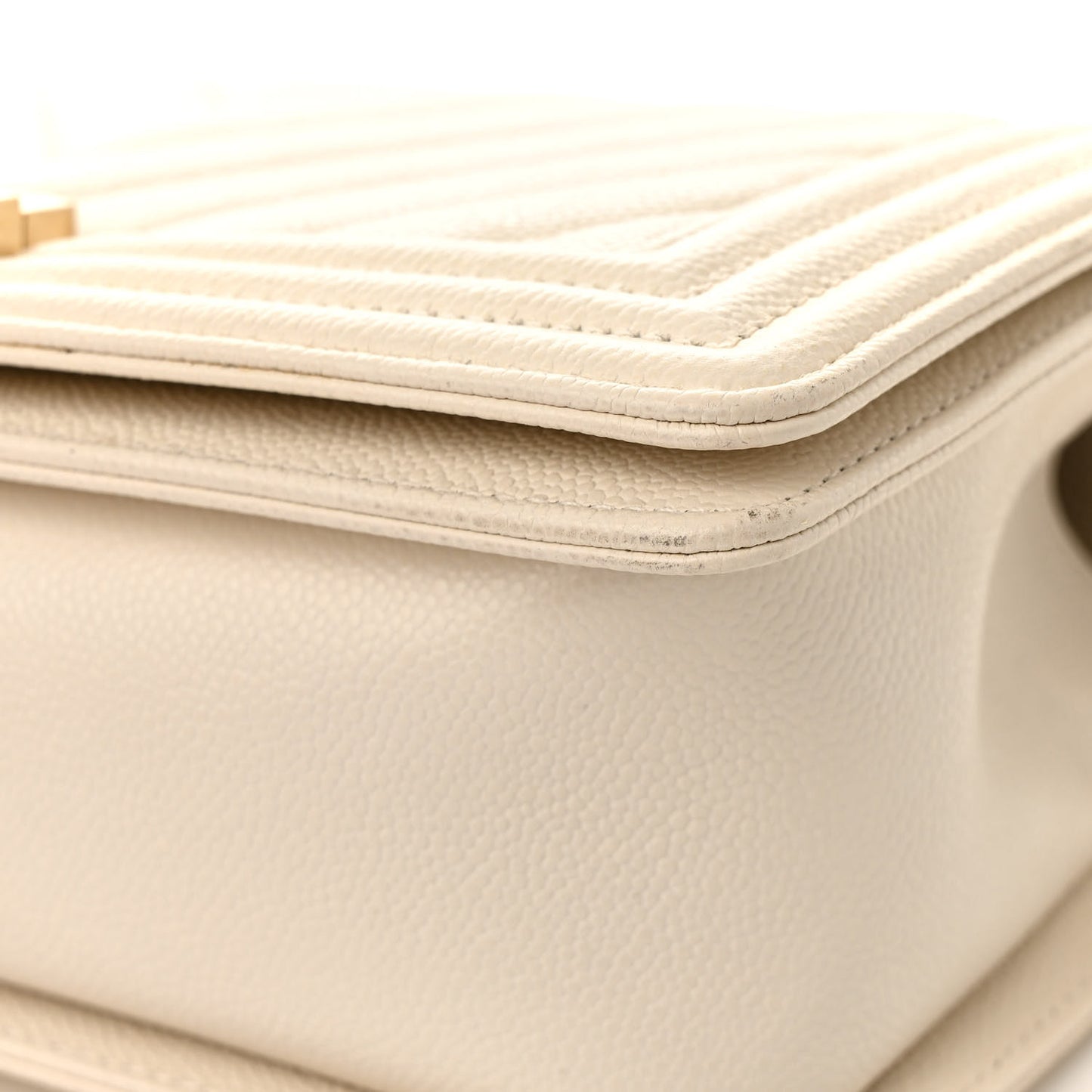 Caviar Chevron Quilted Medium Boy Flap White