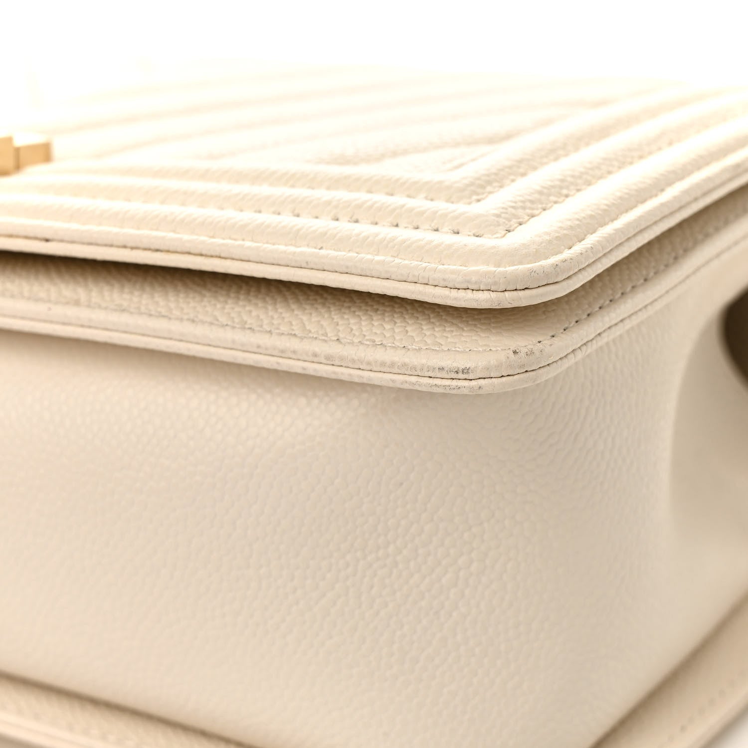 Chanel Caviar Chevron Quilted Medium Boy Flap White 11 of 17