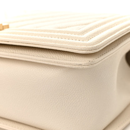 Chanel Caviar Chevron Quilted Medium Boy Flap White 11 of 17