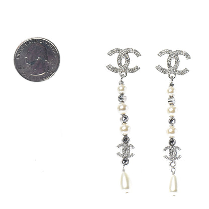 Chanel Crystal Pearl CC Drop Earring Silver 2 of 4