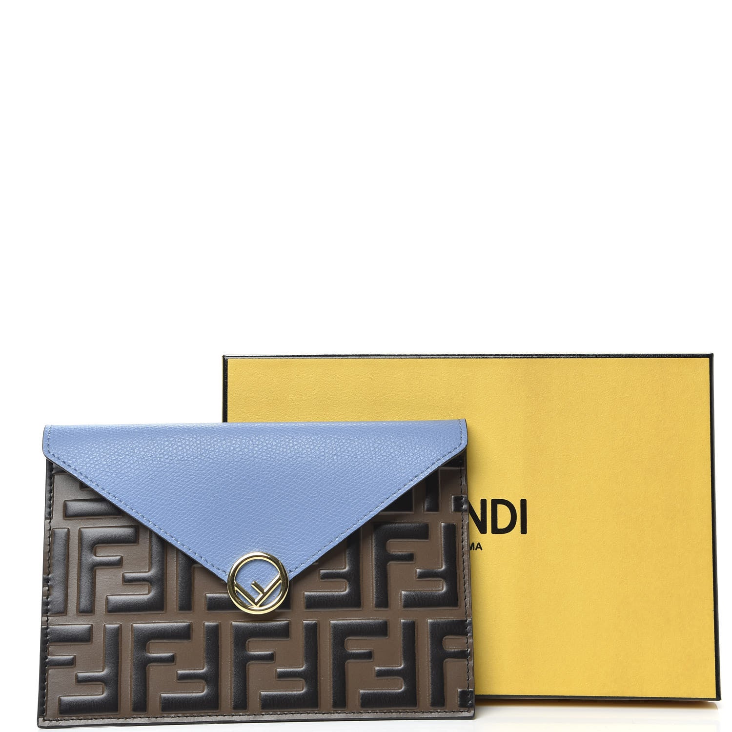 Fendi Vitello Cruise F is Fendi Bi-Color FF 1974 Embossed Medium Flat Envelope Pouch Maya Black Nebula 8 of 8