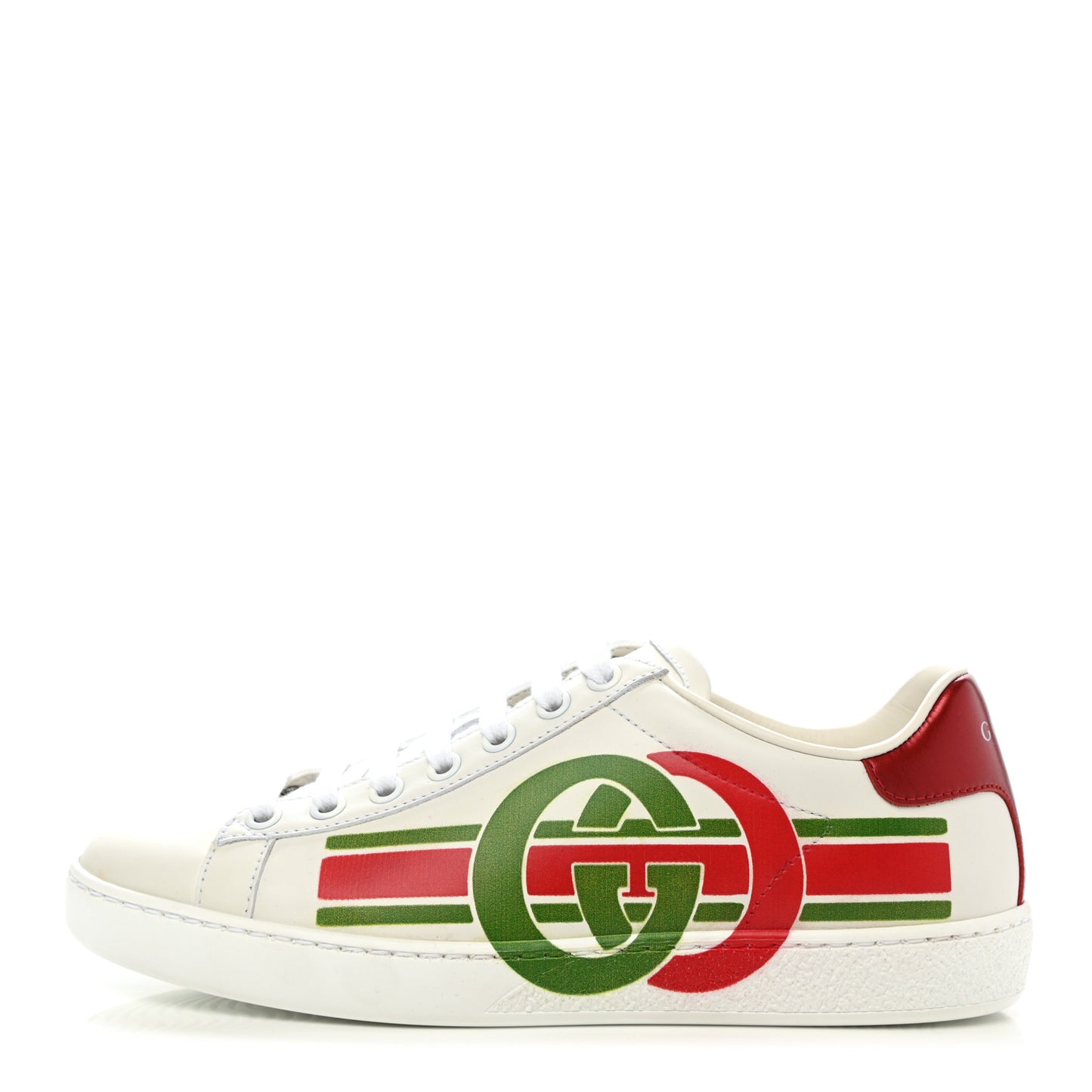 Calfskin Interlocking G Womens New Ace Sneakers 35.5 White Red Flame Green