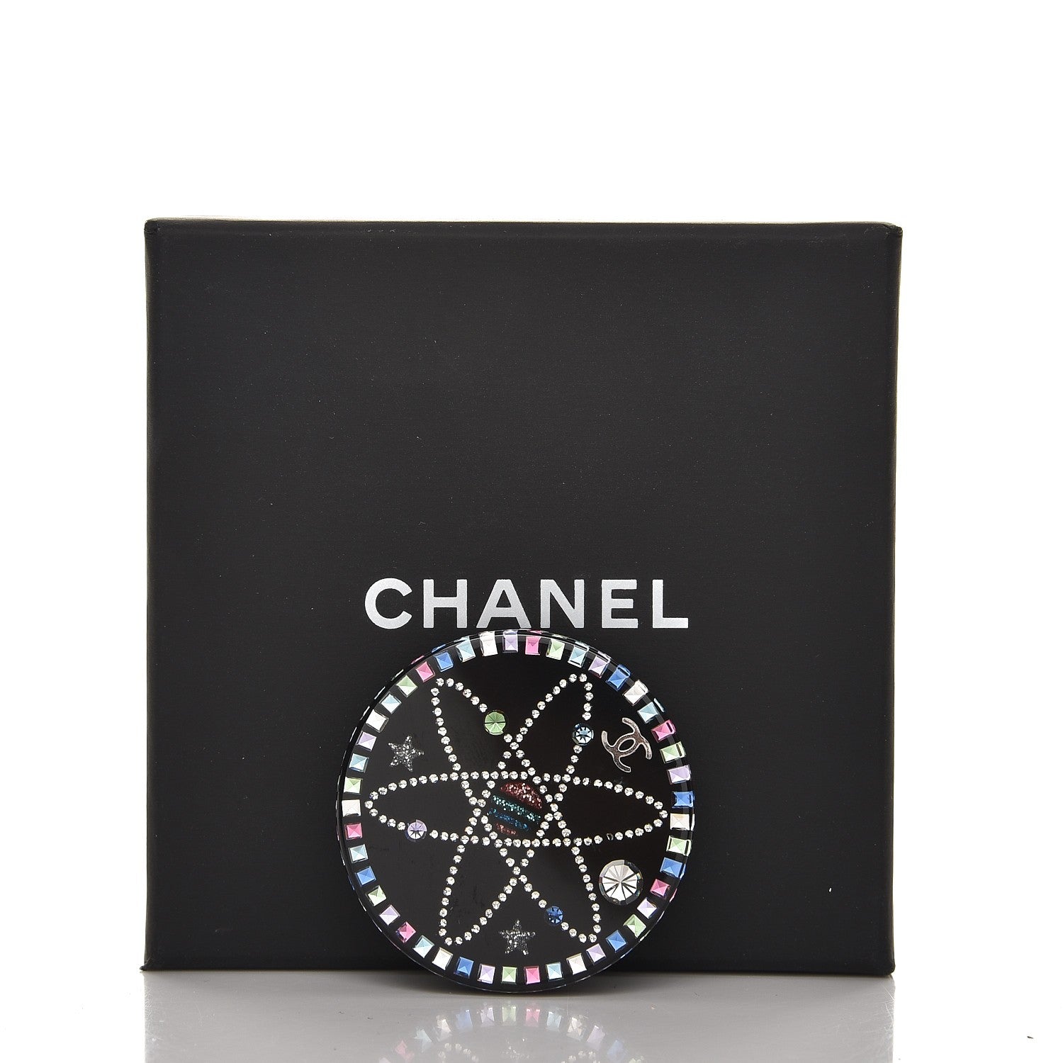 Chanel Glittered Resin Strass Brooch Black Pink 4 of 4