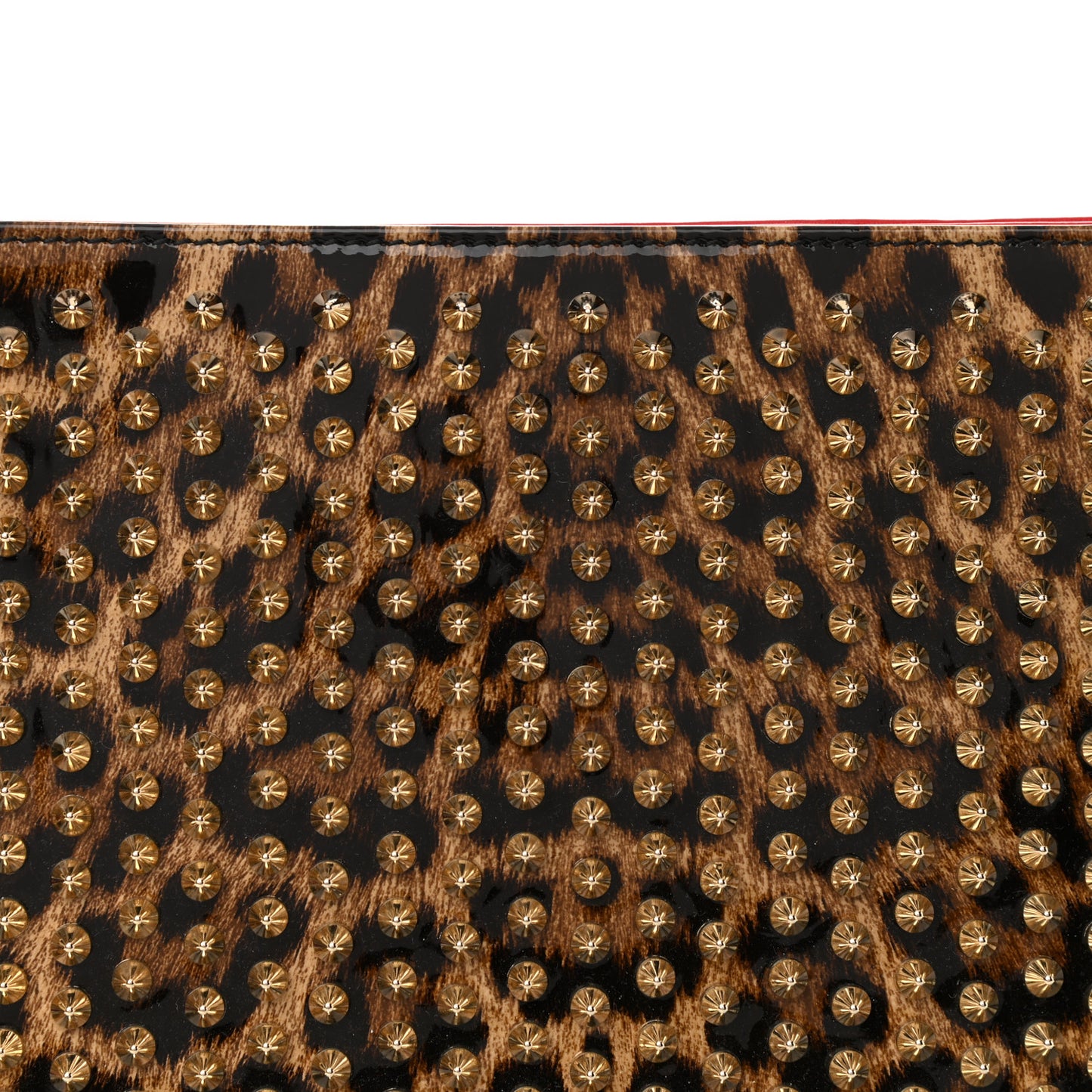 Patent Leopard Print Loubiposh Spiked Crossbody Clutch