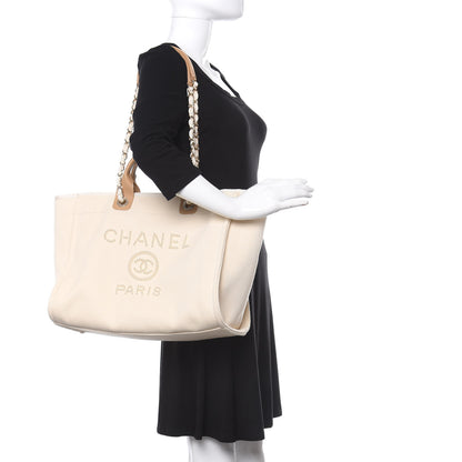 Chanel Canvas Pearl Medium Deauville Tote Ecru Beige 2 of 10