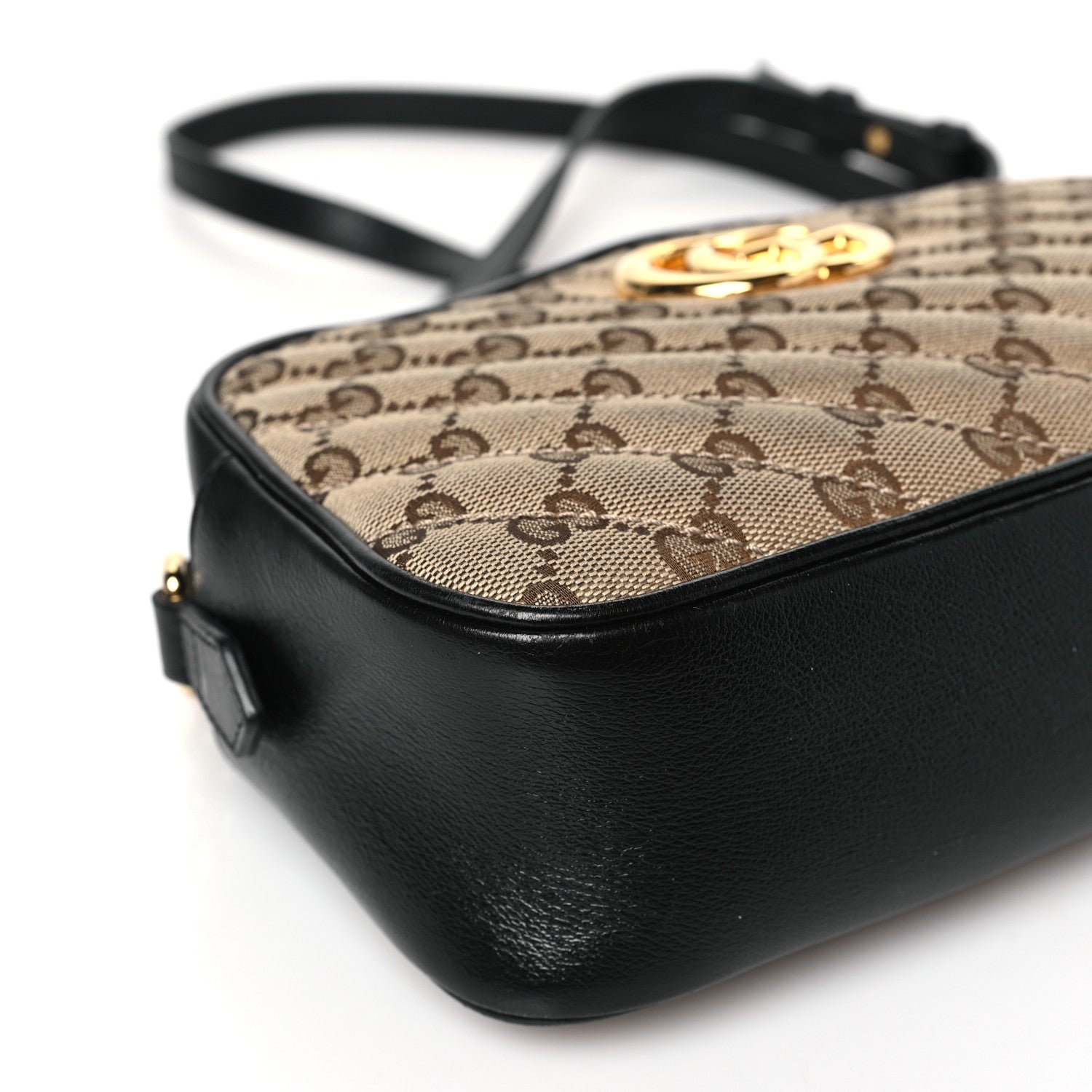 Gucci Monogram Matelasse Diagonal Small GG Marmont Chain Shoulder Bag Beige Black 8 of 9