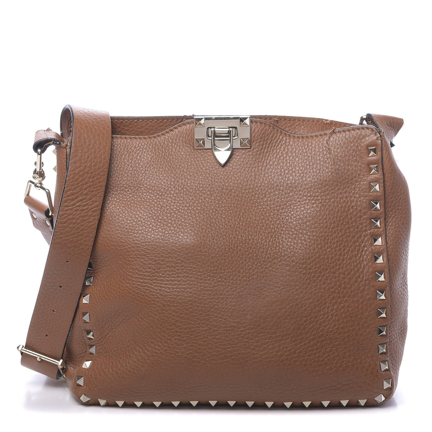 Pebbled Calfskin Small Rockstud Flip-Lock Messenger Bag Light Cuir