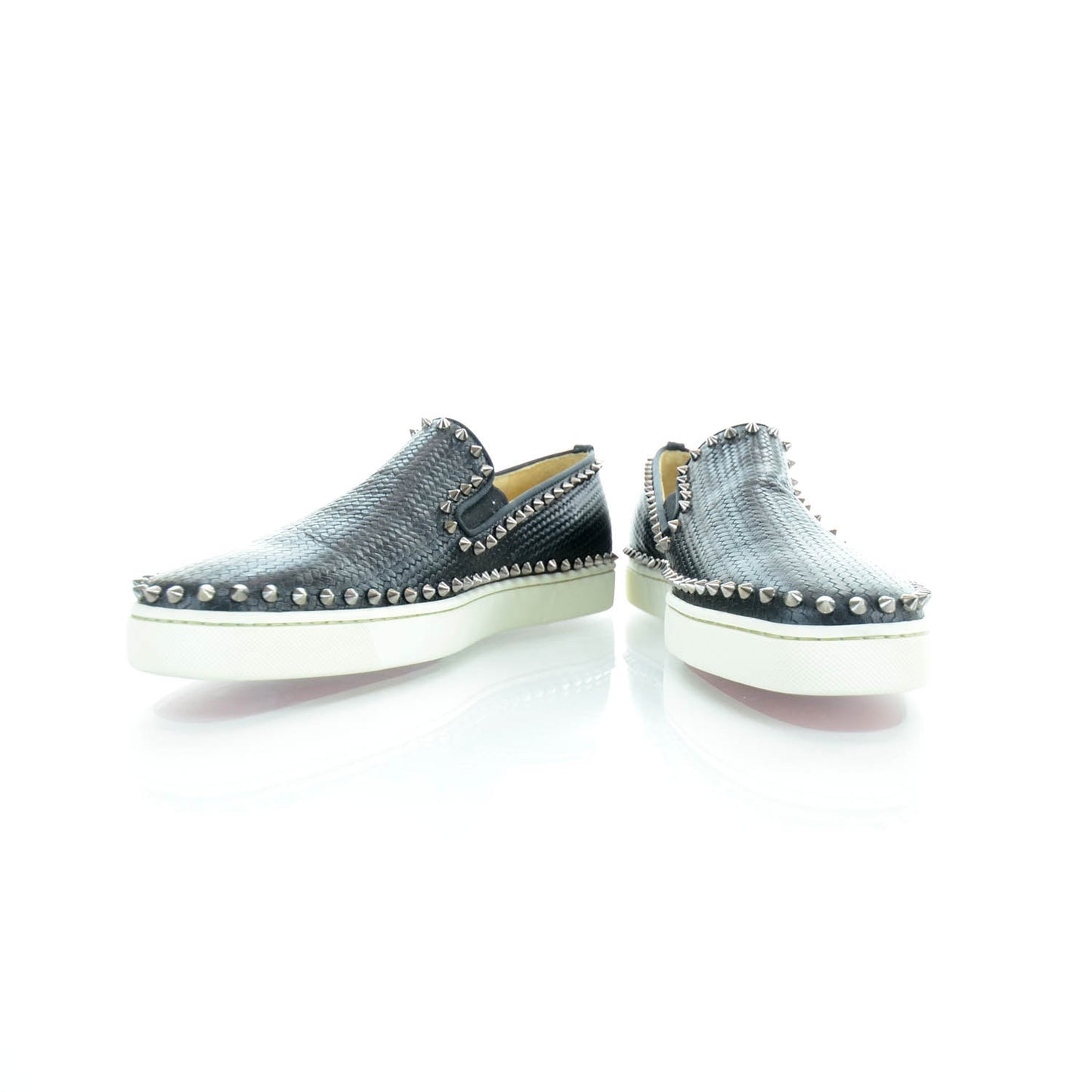 Mens Leather Studded Pik Boat Flat Calf Loafers 42.5 Black