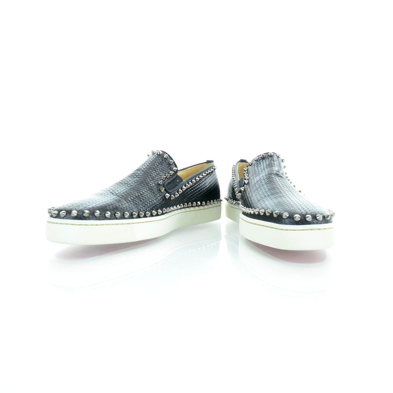 Christian Louboutin Mens Leather Studded Pik Boat Flat Calf Loafers 42.5 Black 2 of 8