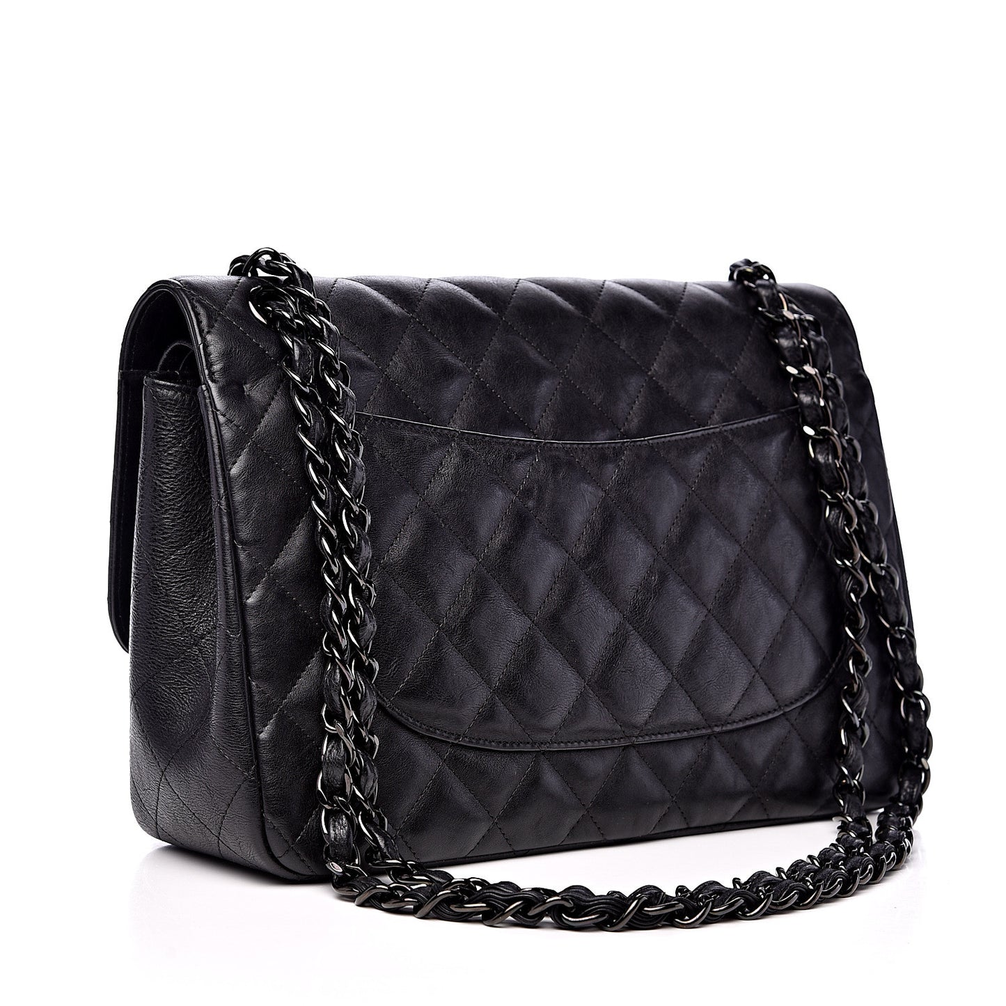 Crumpled Calfskin Quilted Jumbo Double Flap So Black