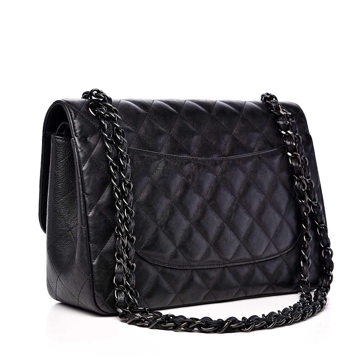 Chanel Crumpled Calfskin Quilted Jumbo Double Flap So Black 2 of 15