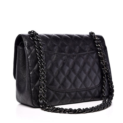 Chanel Crumpled Calfskin Quilted Jumbo Double Flap So Black 2 of 15