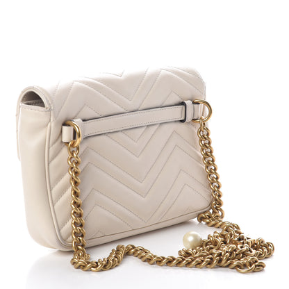 Gucci Calfskin Matelasse Pearly GG Marmont Chain Belt Bag Mystic White 3 of 11