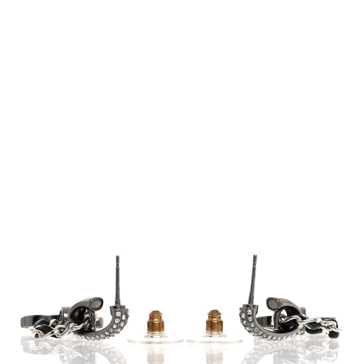 Ruthenium Lambskin Crystal CC Dangle Earrings Silver Black
