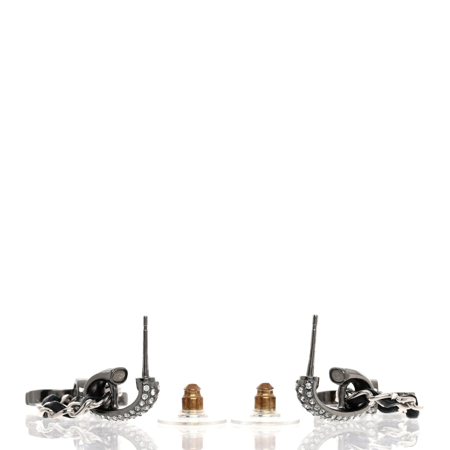Chanel Ruthenium Lambskin Crystal CC Dangle Earrings Silver Black 3 of 4
