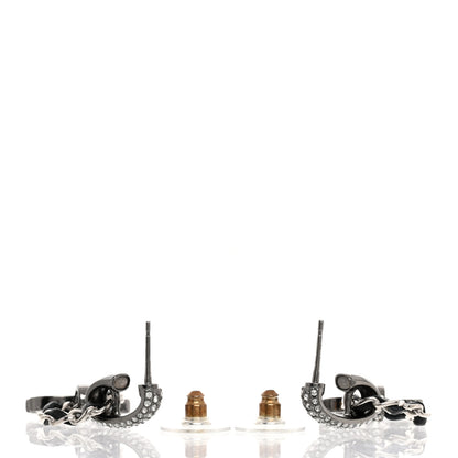 Chanel Ruthenium Lambskin Crystal CC Dangle Earrings Silver Black 3 of 4