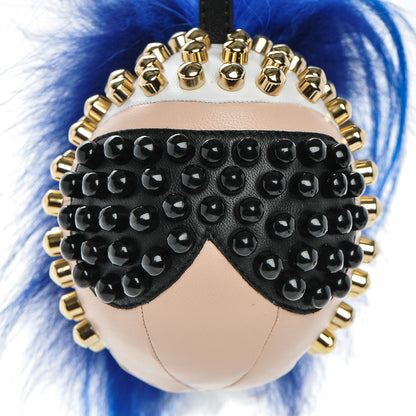 Fendi Lambskin Goat Fur Studded Punkarlito Bag Charm Blue 5 of 5