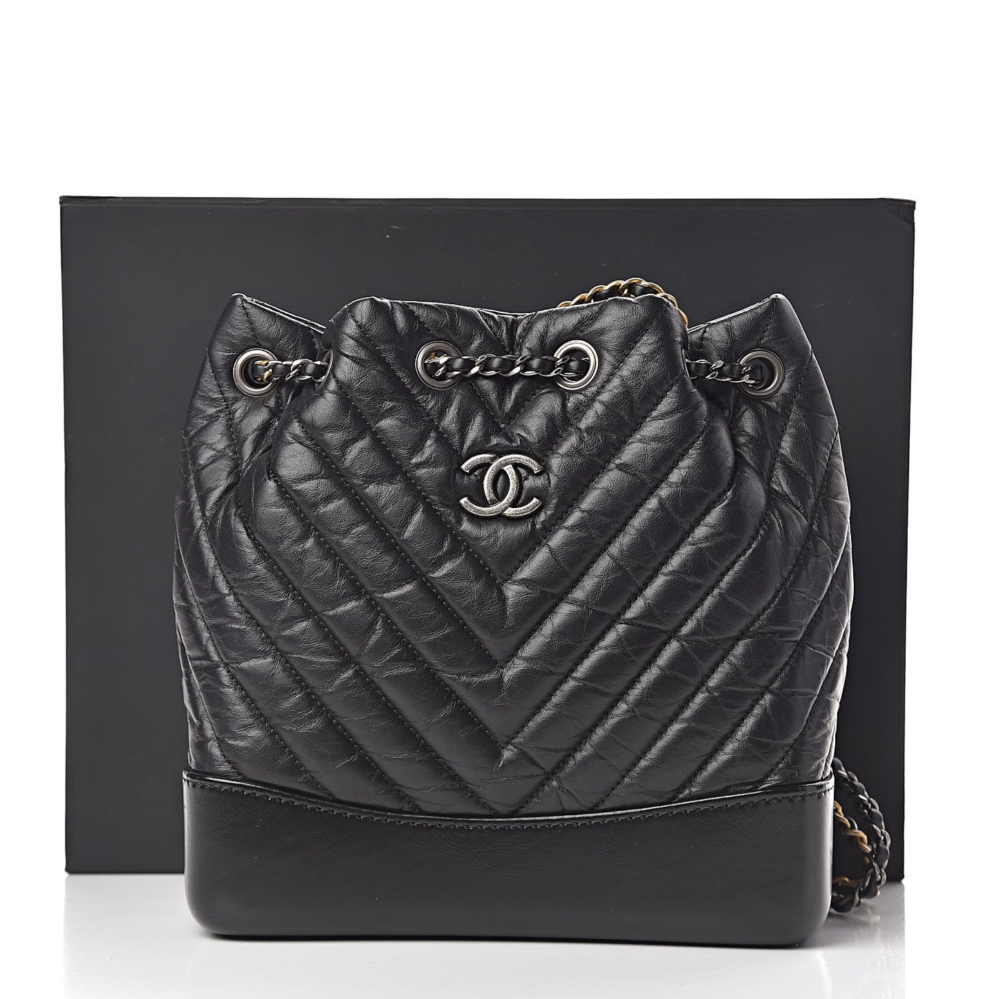 Aged Calfskin Chevron Quilted Small Gabrielle Backpack Black