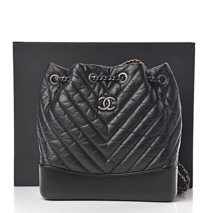 Chanel Aged Calfskin Chevron Quilted Small Gabrielle Backpack Black 11 of 11